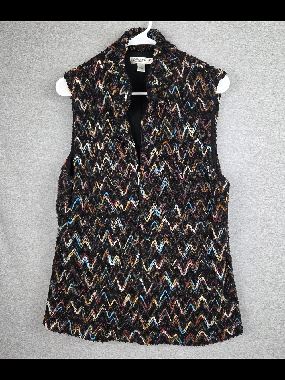 Coldwater Creek Black Multicolor Zigzag Knit Vest
